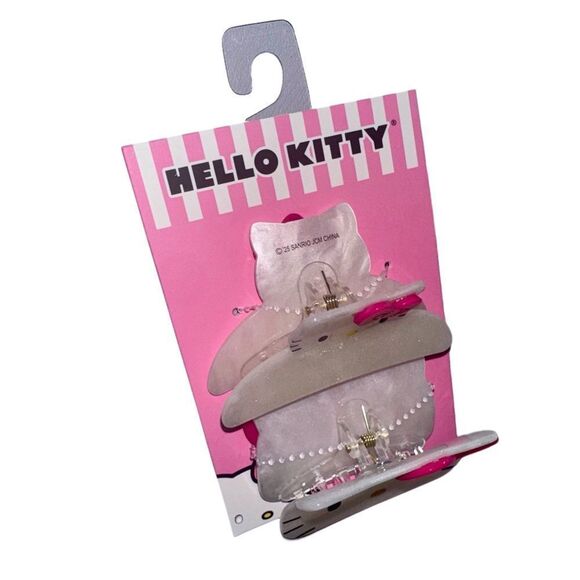 Hello Kitty Sanrio 2 Pack of Pink & White Glittery Pearlescent Hair Claw Clips - Picture 2 of 6